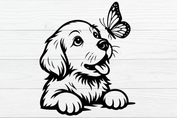 Golden Retriever with Butterfly SVG