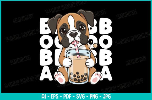 Kawaii Boxer Drinking Bubble Tea SVG