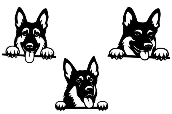 Peeking German Shepherd Dog Vector Set
