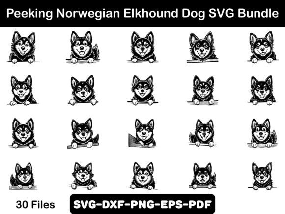 Peeking Norwegian Elkhound Dog SVG