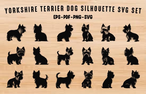 Yorkshire Terrier Dog SVG Silhouette Set